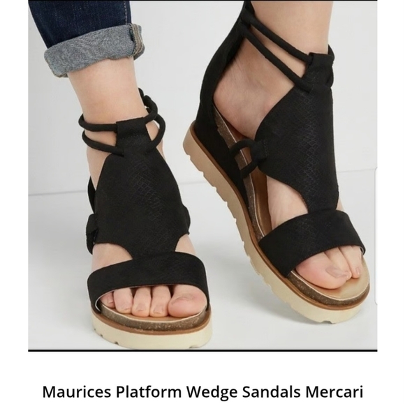 Maurices Platform Wedge Sandals Womens Size 10 Black Mercari - Picture 2 of 11